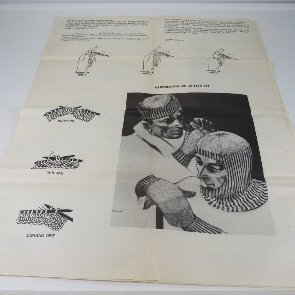 Design 7140 Knitting Instructions Men's Hat, Stocking Cap, Mittens